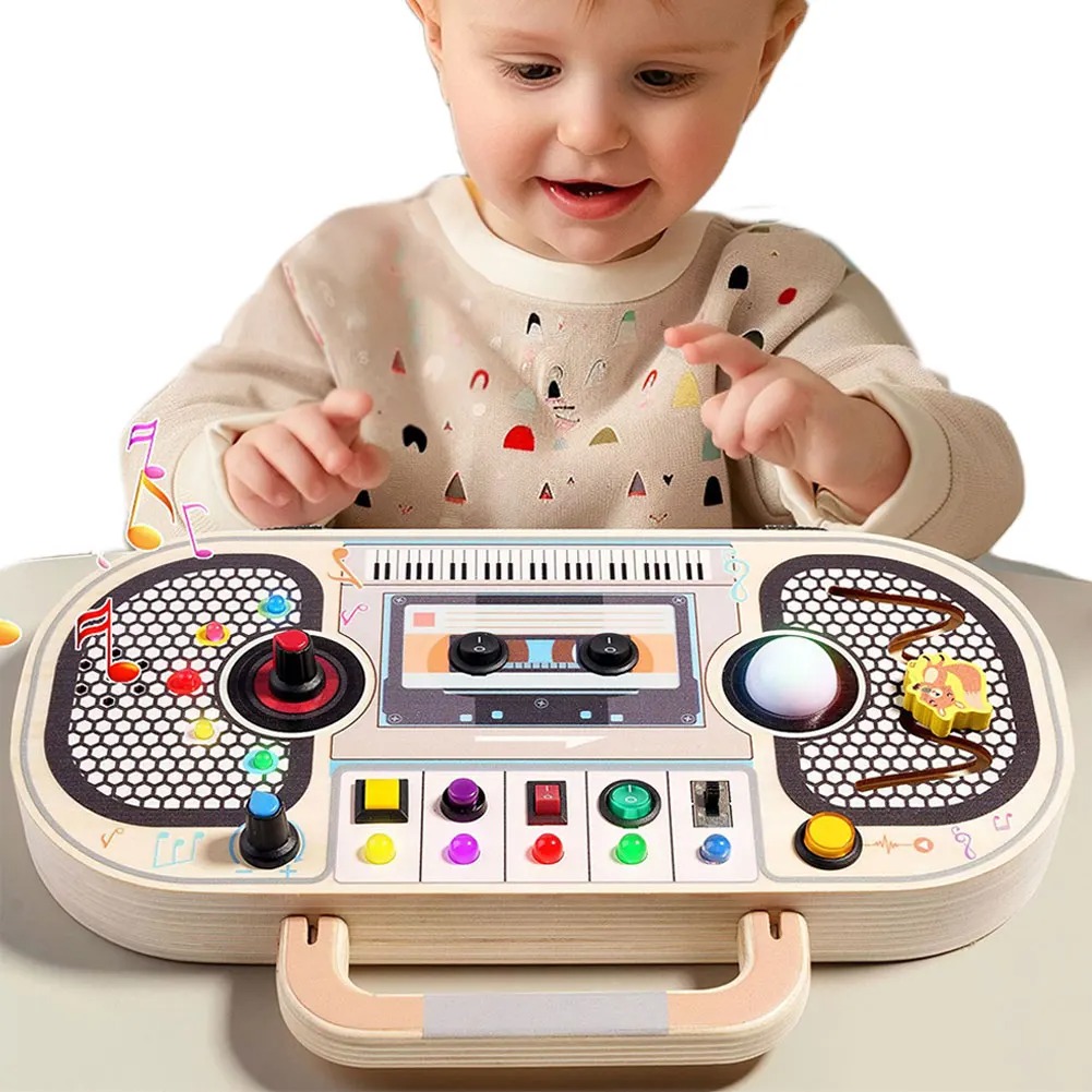Montessori Wooden Busy Board Toddler - モンテッソーリ幼児のおもちゃベビー木製ビジーボード感覚おもちゃライトスイッチ制御ボード微細運動活動おもちゃ子供のため