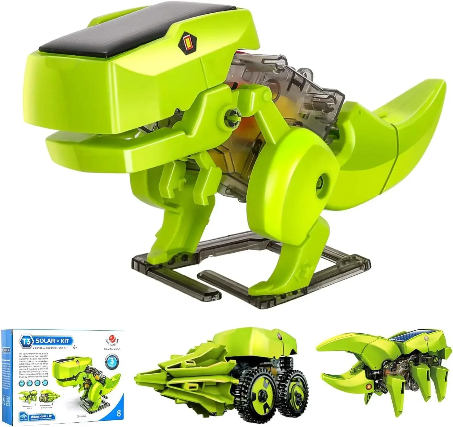 Stem Solar Robot Kit For Kids - 子供のためのソーラーロボットキット,教育玩具,DIY恐竜科学キット,構築と学習のおもちゃ,組み立て,3 in 1