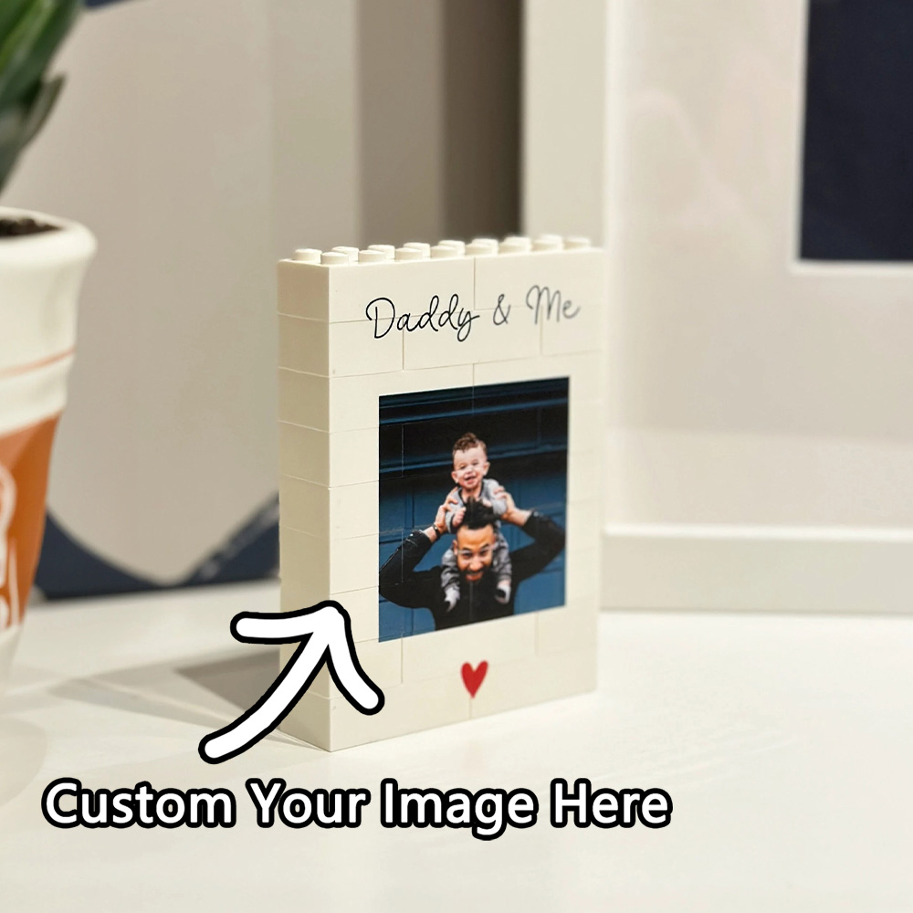 Building Blocks - パパと私のお揃いブロック写真ギフト、お父さんや彼へのカスタムブロック風フォトフレーム、誕生日、クリスマスの記念品