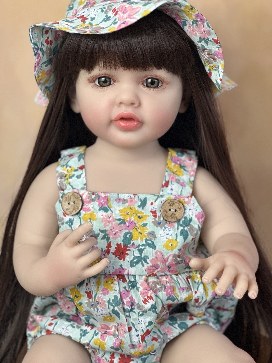 Reborn Baby Doll Silicone Realistic - 22 インチかわいい全身シリコーンビニールベベリボーンガールロングヘア手作りリアルなリアルなリボーン女の赤ちゃん誕生日おもちゃ
