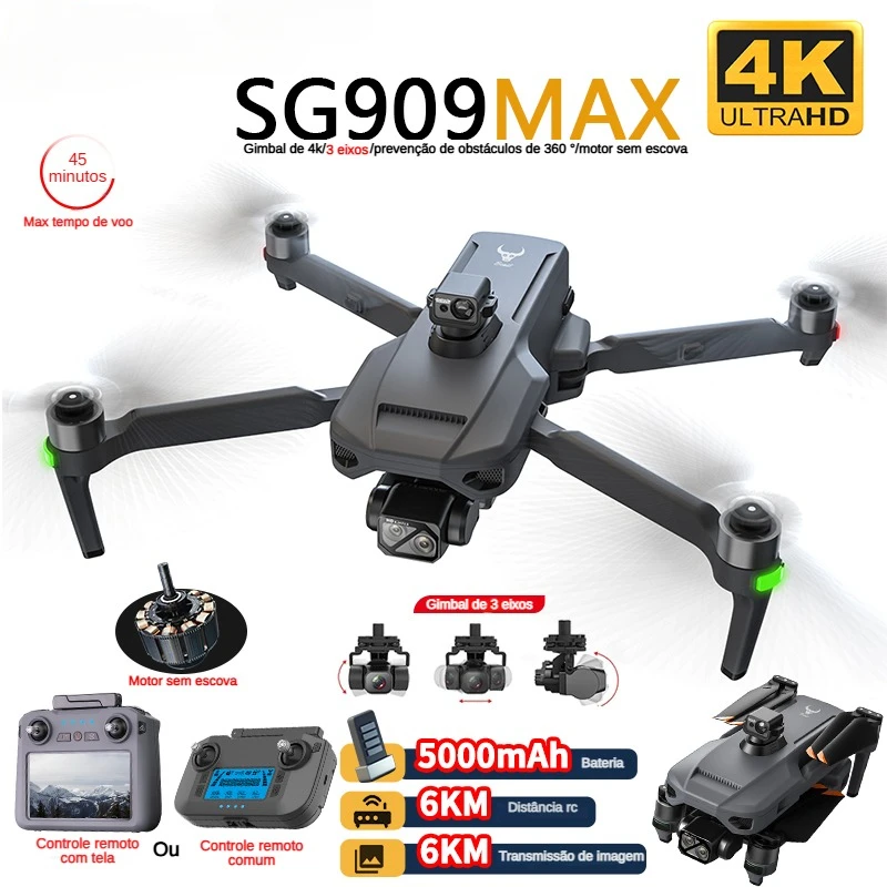 Fpv Brushless Rc Drone 4K - プロのドローン,4kカメラ,3軸ジンバル,5g,ZLL-SG909障害物回避,タッチスクリーン,fpv,ブラシレス,rc,zll,360