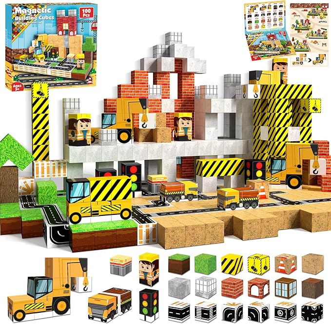 100個の磁気ブロック、磁気ビルディングブロック幼児用マグネ - Magnetic Building Tiles Set 100Pcs のレビューと価格
