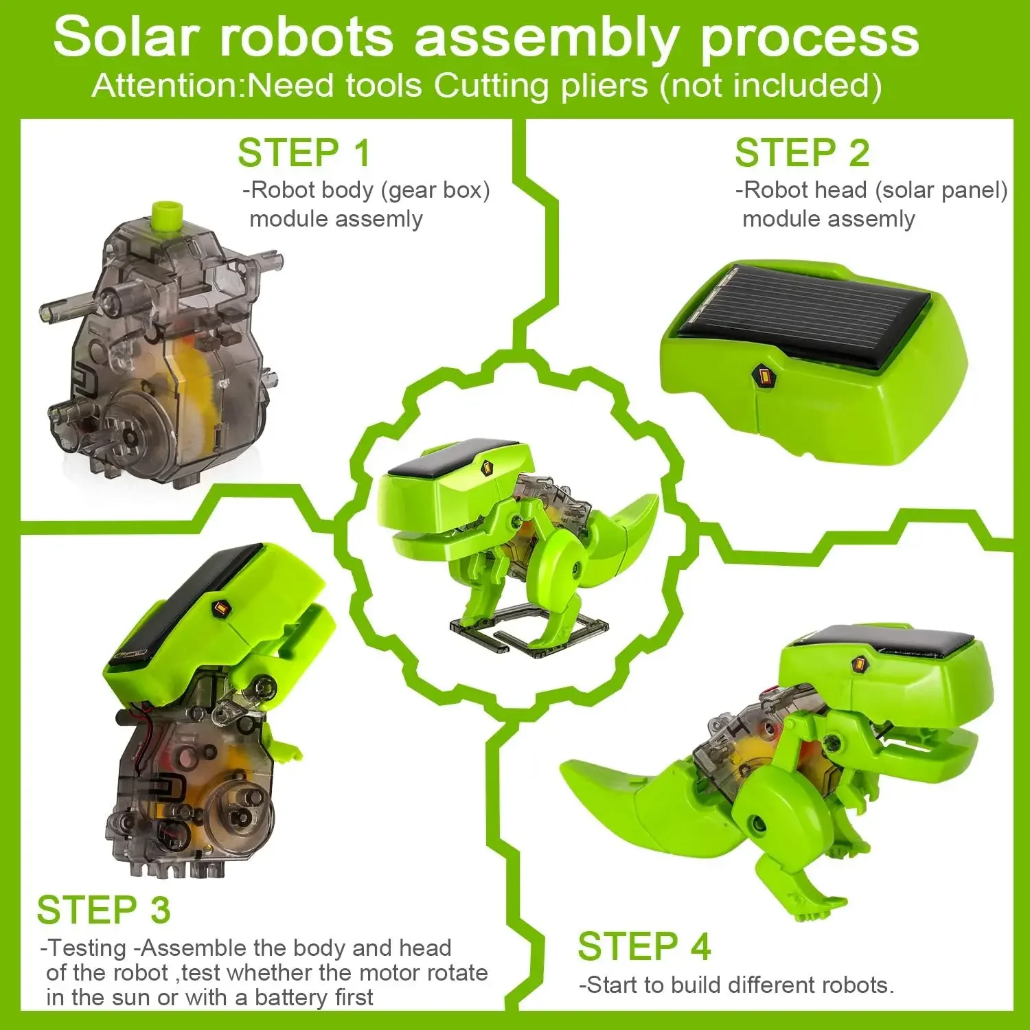 子供のためのソーラーロボットキット,教育玩具,DIY恐竜科学 - Stem Solar Robot Kit For Kids のレビューと価格