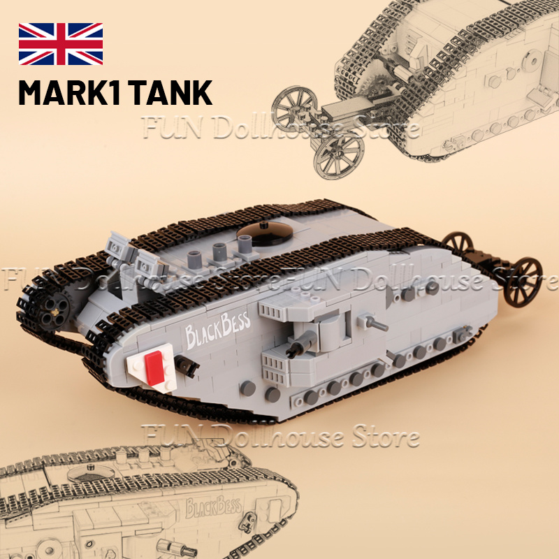 MOC WW1 軍事陸軍兵士フィギュア野戦砲戦車シーンビルデ - Lego Compatible Military Tank のレビューと価格