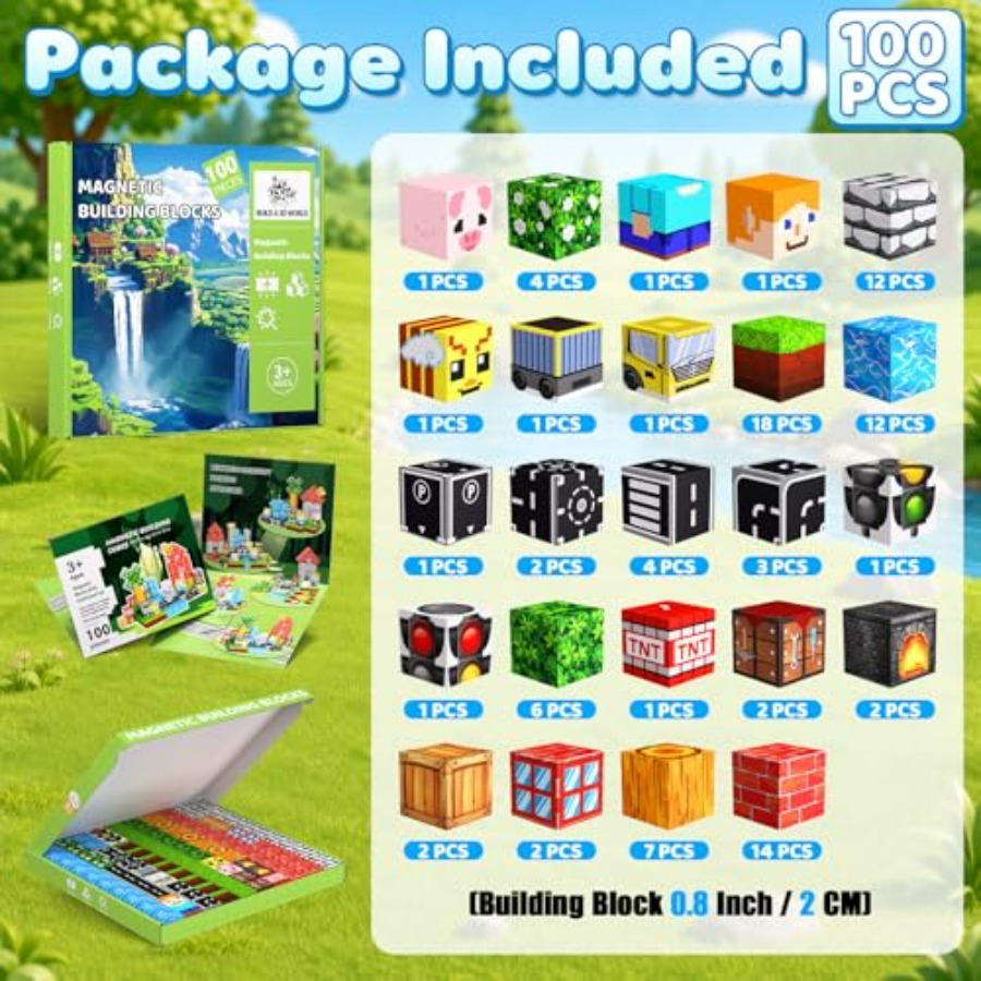 100個入りマグネットブロック、0.8インチ磁気ビルディング - Magnetic Building Tiles Set 100Pcs のレビューと価格