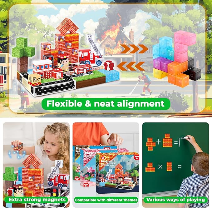 マグネットブロック 100ピース 組み立て式 鉱山 森林 農 - Magnetic Building Tiles Set 100Pcs のレビューと価格