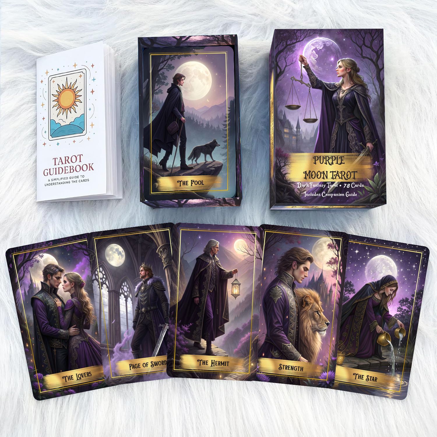 パープルムーンタロットカードデッキ ガイドブック付き、78枚 - Tarot Cards Deck With Guidebook のレビューと価格